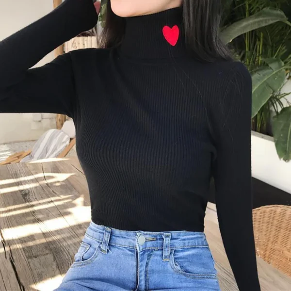 HELIAR Women Turtleneck Knit Warm Sweaters Heart Embroidered Pullover Slim Bottoming Causal Sweater For Women 2024 Fall Winter - Image 3