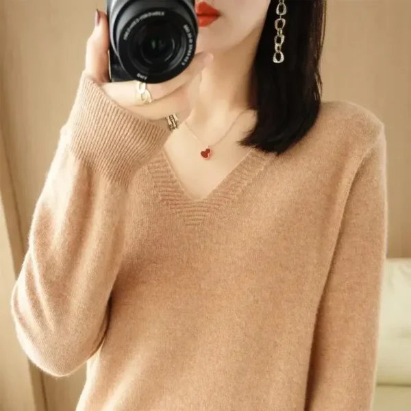 Women Sweater 2024 Autumn Winter Casual Slim Bottoming Shirt V-neck Pullovers Korean Fashion Knitted Tops Long Sleeve Jumpers - Image 2