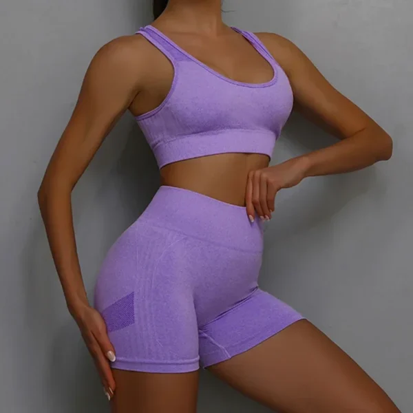 2 Pcs Yoga Set Women Hollow Back Sports Bra+Hip Lifting Sports Shorts Workout Set Seamless Fitness Gym Set Sportswear Tracksuit - Image 3