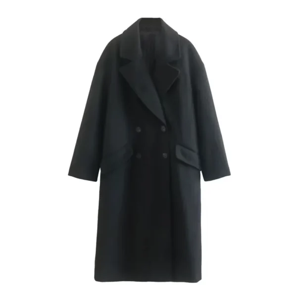 UNIZERA 2023 Winter New Product Women's Fashion and Casual Versatile Flip Collar Double breasted Button Long Woolen Coat Coat Co - Image 4