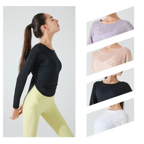 Stown Sportswear Woman Gym 2022 New See-through Yoga Top Female Long-sleeved Fitness Pilates Blouse Loose Sports Shirts Women - Image 4