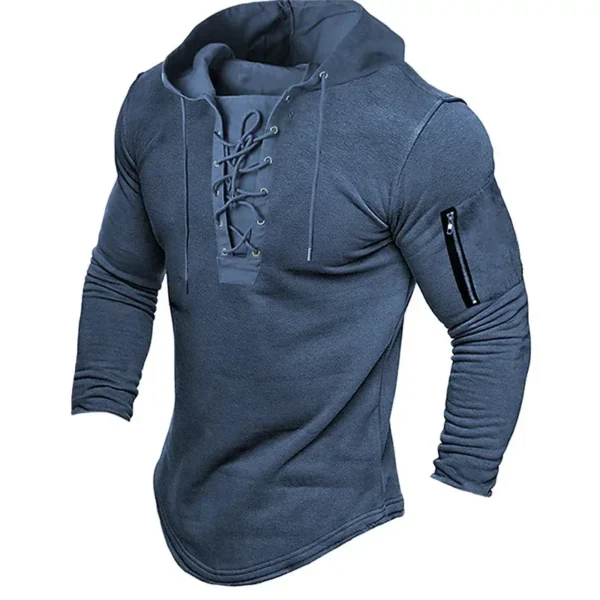 Men's Hooded Polo Shirt Solid Color Stylish Casual Spring Autumn Fashion Outfit Pullover Hooded DL24 Sportswear Training Set - Image 4