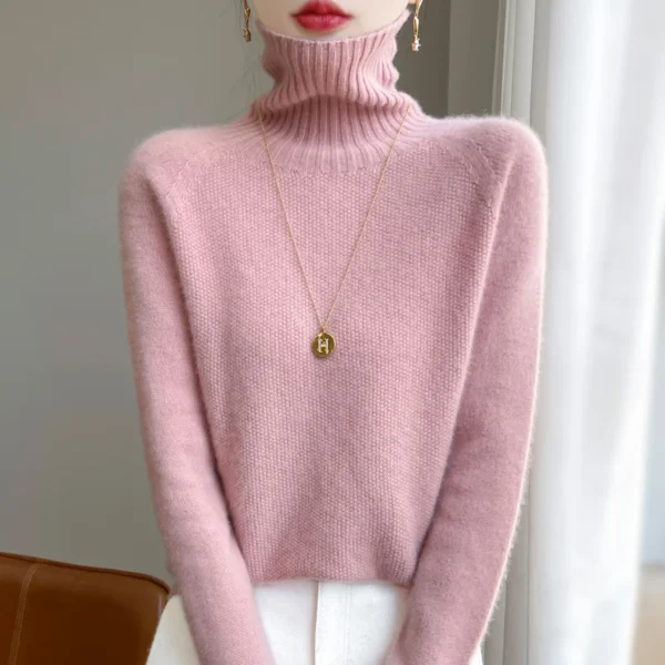 New seamless integration in autumn and winter 100% merino wool sweater women's high lapel loose slim warm knit bottoming sweater - Image 5