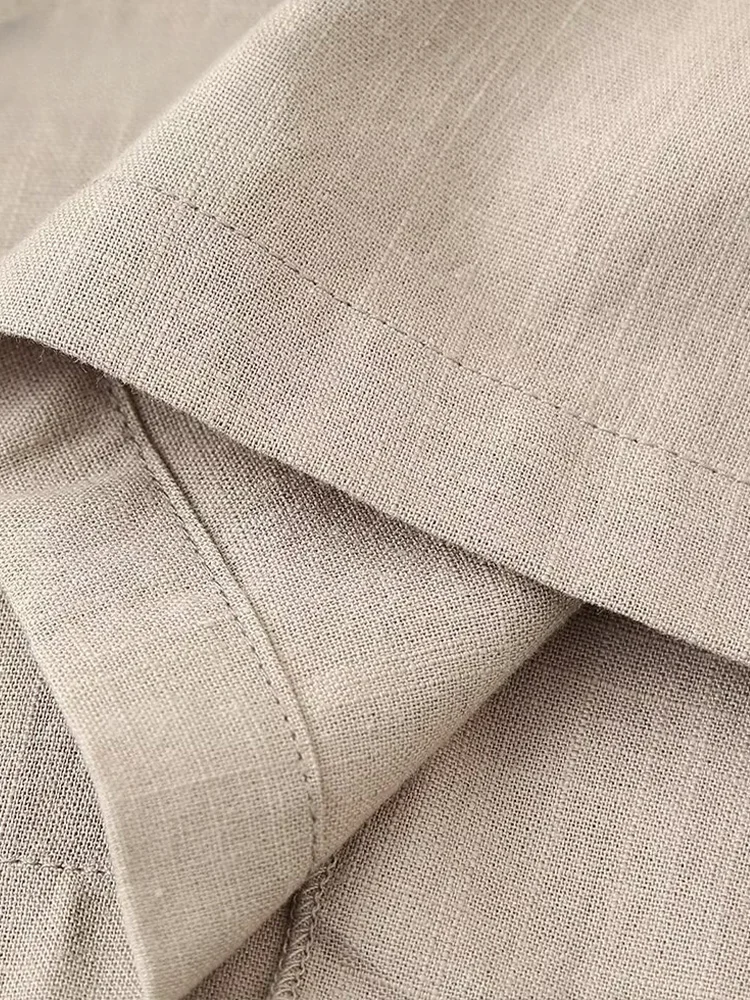 TRAF 2024 Fashion Women's Pants Suit Solid Khaki Drawstring Long Sleeve Cardgian Blouse+ Elastic Waist Wide Leg Pants Streetwear - Image 5