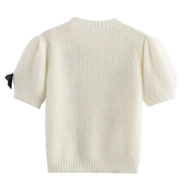 TRAF Short Sweaters For Women Bow Knitted Sweater Woman Jumper Autumn Round Neck Cropped Sweaters Cute Short Sleeve Knit Top - Image 5
