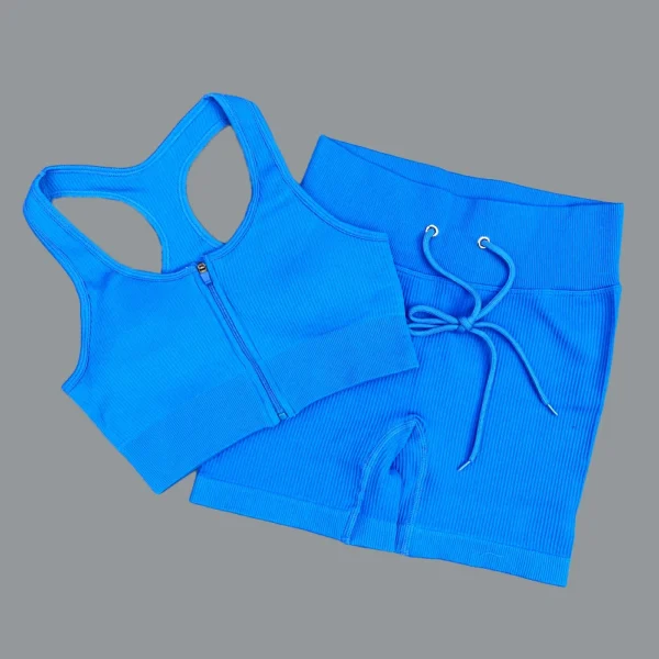Women Yoga Set Workout Sportswear Gym Clothing Sport Set Sports Bra Shorts Workout Outfit Rib knitting Gym Suit Female Clothes - Image 4