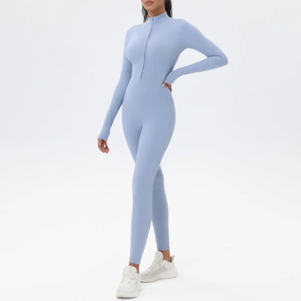 Yoga Boilersuit Long Sleeved Women's Sportswear Gym Zipper Jumpsuits Workout High-intensity Fitness One-piece Skin-tight Garment - Image 4