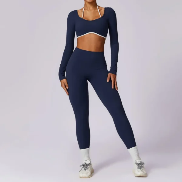 2 Pieces Women Tracksuit Yoga Set Workout Sportswear Gym Clothing Fitness Long Sleeve Crop Top High Waist Leggings Sports Suits - Image 4
