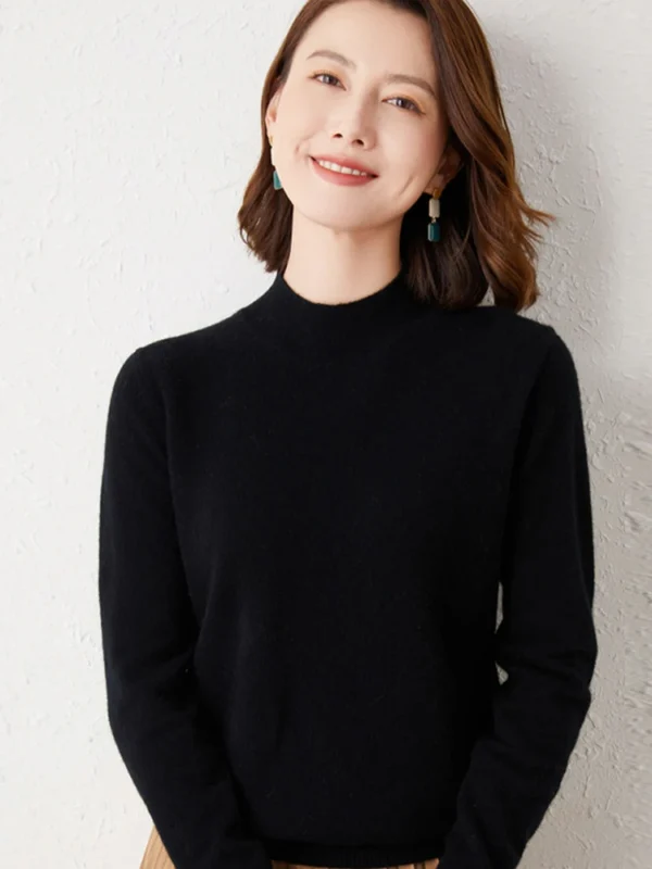 2024 Women Solid Half High Collar Cashmere Sweater Autumn Winter Loose Plus-Size Knitted Wool Casual Sweater Bottoming Shirt - Image 5