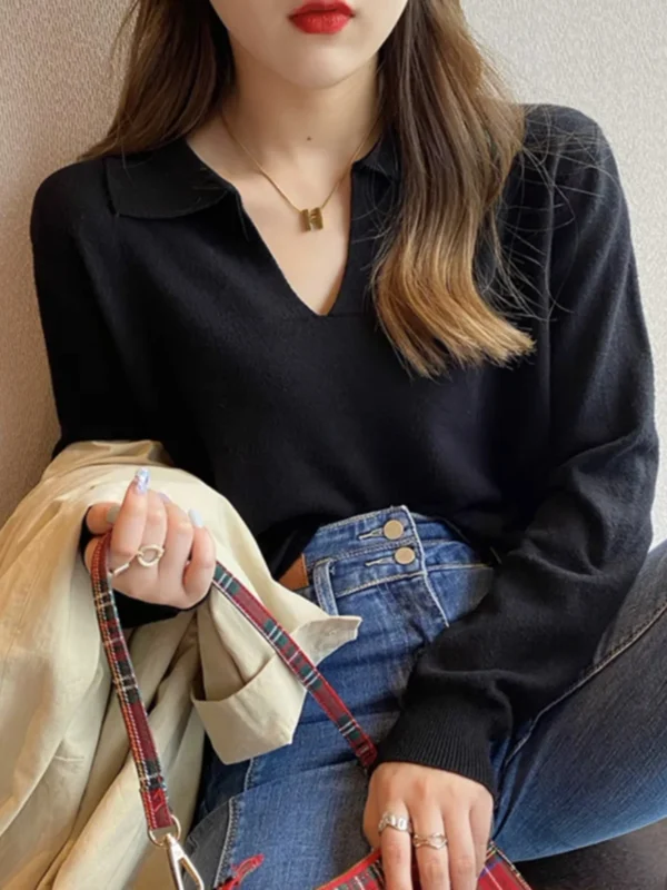 Polo Neck Sweater Pullovers Long Sleeve Tops Women Autumn Winter Clothes Slim Knit Soft Jumper Streetwear Simple Sweater - Image 3