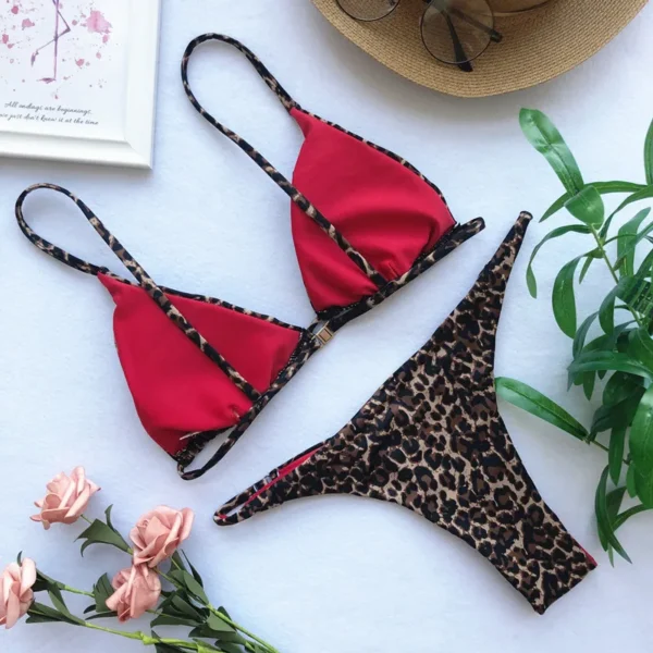 2024 Micro Leopard Bikini Women High Cut Bandage Push Up Swimsuit Sexy Bathing Suit Padded Thong Swimwear,summer Beach Vacation - Image 2