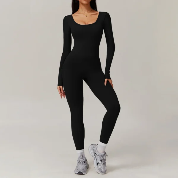 Sexy Back V Jumpsuit Gym Set Women Long Sleeved Yoga Suit Sportswear Women Sports Jumpsuit Fitness Rompers Workout Bodysuits - Image 3