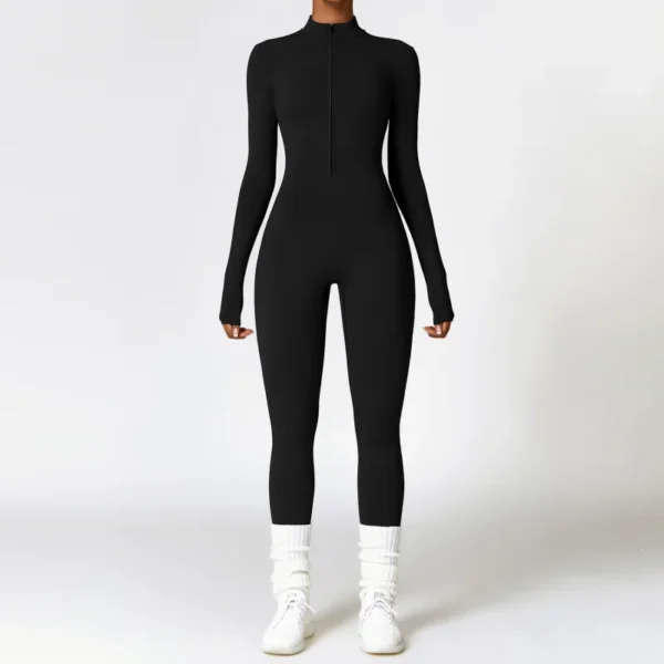 FUBEIKE Zipper Nude Feel Close-fitting Fleece Yoga Jumspsuit Outdoor Winter Warm Bodysuit Seamless Tights Woman Sportswear - Image 4