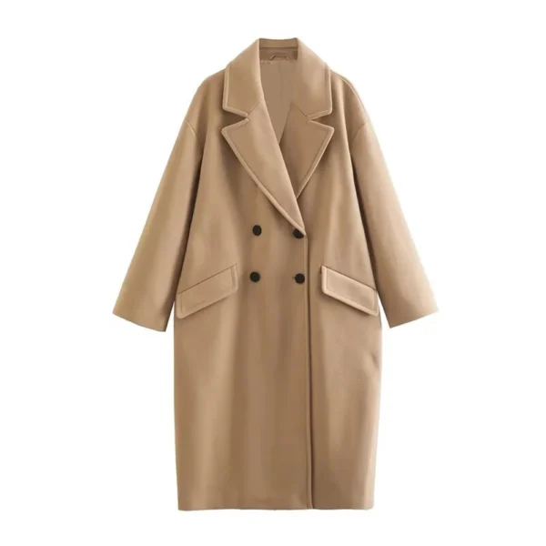 UNIZERA 2023 Winter New Product Women's Fashion and Casual Versatile Flip Collar Double breasted Button Long Woolen Coat Coat Co - Image 3