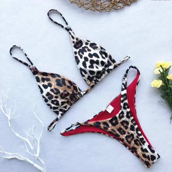 2024 Micro Leopard Bikini Women High Cut Bandage Push Up Swimsuit Sexy Bathing Suit Padded Thong Swimwear,summer Beach Vacation - Image 5
