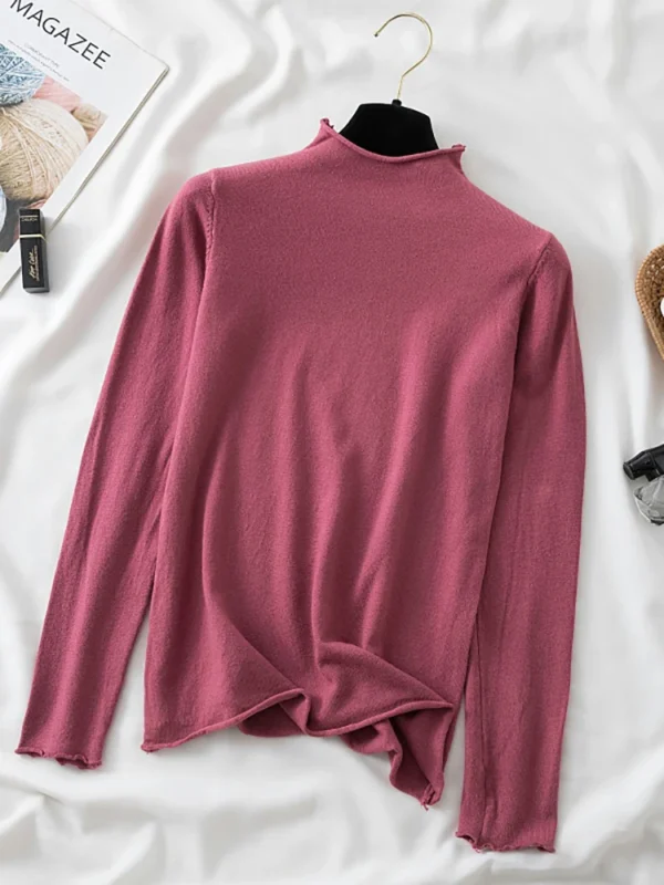 Autumn Winter New Half Turtleneck Sweater Women's Large Size Loose Basic Pure Color Wild Knitted Bottoming Shirt Soft Stretch - Image 2