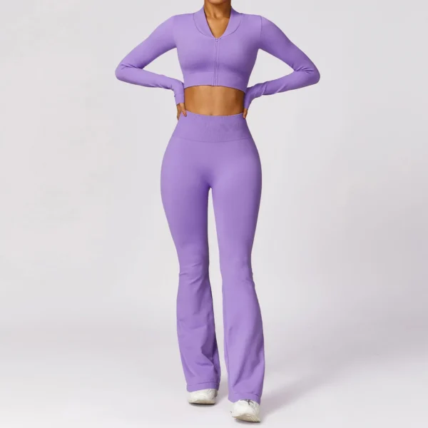 2PCS Seamless Yoga Set Gym Clothes Sportswear Yoga Suits For Women Fitness Set Tracksuits Zipper Long Sleeves Workout Leggings - Image 2