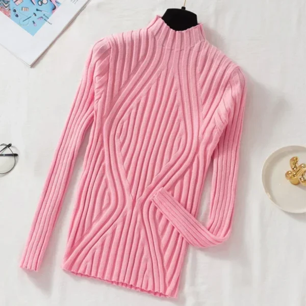 Women Pullover Knitted Sweater Half Turtleneck Jumper Sweater 2024 Spring Autumn Solid Slim Chic Streetwear Long Sleeve Top Y2K - Image 3