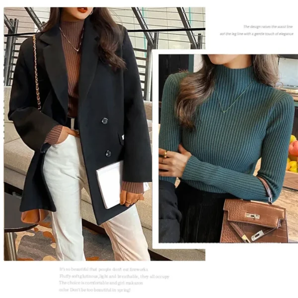 Women Long Sleeved Turtleneck Sweater Harajuku Pullover Women Knit Sweater Slim Elastic Korean Simple Basic Jumper Solid Tops - Image 4