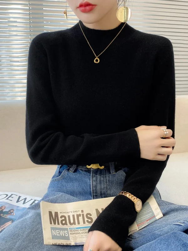 Women's Half Turtleneck Sweater Fall and Winter Inner Wear Bottoming Shirt Slim-Fit Figure Flattering Sweater New Versatile Top - Image 6