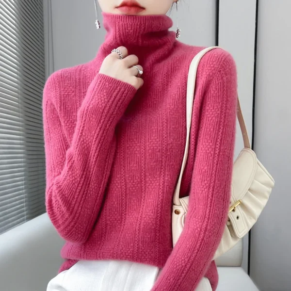 New 100% merino wool women's cashmere sweater autumn and winter fashionable high-necked pullover casual long-sleeved knit top - Image 6