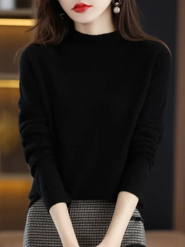 AOSSVIAO 2024 Autumn Winter Solid Mock-neck Pullover Sweater For Women Casual Knitwear Female Clothing Basic Soft Tops - Image 6
