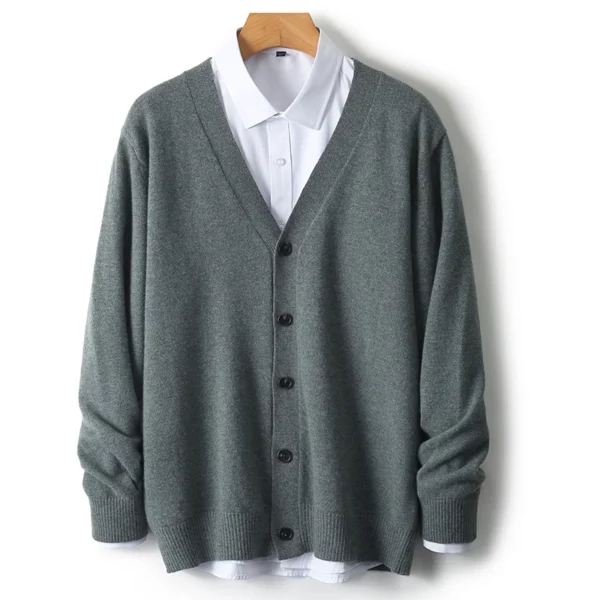 Spring and Autumn 100% Merino wool men's V-neck cardigan sweater cashmere sweater new fashion casual solid color top - Image 4