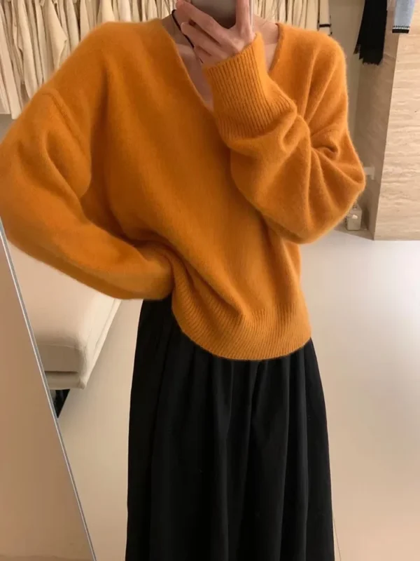 2024 Spring/Autumn New Cashmere Sweater Women's V-Neck European American High end Luxury Pullover 100% Pure Wool Knitted Sweater - Image 4