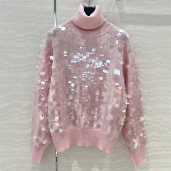 Women's sweater New autumn 2024 sequin embroidered high neck women's sweater 100% wool women's long sleeved top Elastic Knitwear - Image 2