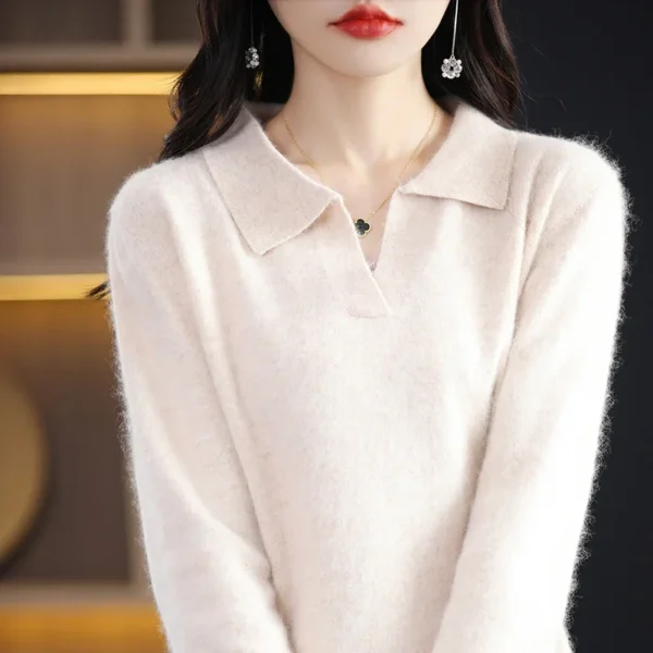 WinvyNee Women Mink Cashmere Sweater Polo Collar Casual Outerwears Warm 2024 New Knitted Pullover Tops Clothing Winter A1248014 - Image 2