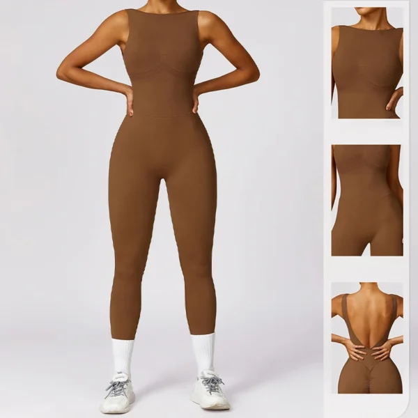 Seamless One-piece Suit Women Sports Jumpsuit Push up Yoga Suit Backless Sportswear Set Women Sleeveles Workout Bodysuits Female - Image 2
