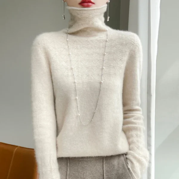 Autumn and winter 2023 new women's high neck pullover 100% merino wool knitting fashion soft top casual loose cashmere sweater - Image 5