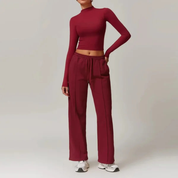 Women 2PCS Tracksuit Yoga Set Workout Sportswear Gym Clothing Fitness Long Sleeve Crop Top High Waist Sports Pants Sports Suits - Image 5