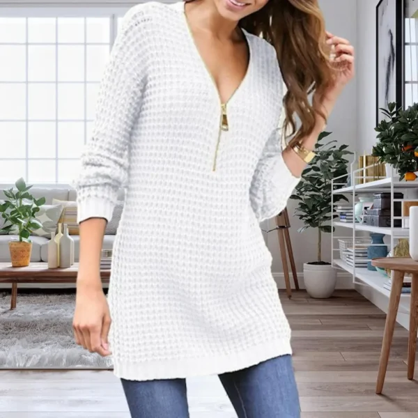 Casual Knitted Sweater Women Streetwear V Neck Long Sleeve Pullovers Loose Solid Coat 2024 Autumn Winter Fashion Women's Sweater - Image 4