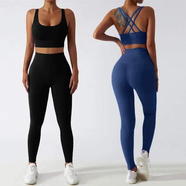 Women's Sports Set Yoga Clothing Gym Suit for Fitness High Waist Running Pants Sport Bra Workout Sportswear 2Pcs Piece Female - Image 5