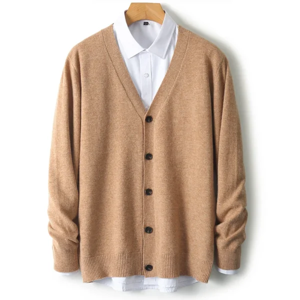 Spring and Autumn 100% Merino wool men's V-neck cardigan sweater cashmere sweater new fashion casual solid color top - Image 2