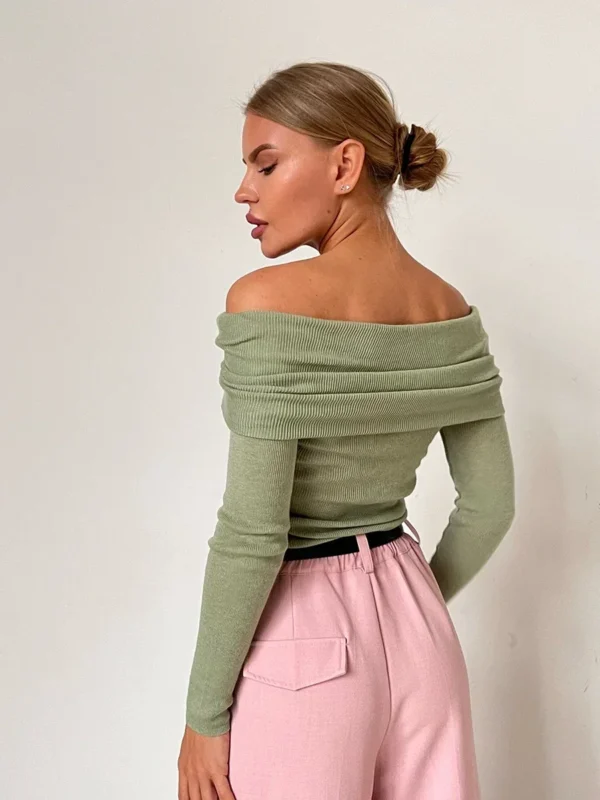 Wolfeel Women Knitted Wool T-shirt Slim Fit Long Sleeve Autumn Winter Chic Off Shoulder Basic Sweater Streetwear Pullovers - Image 3