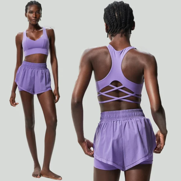 Women Outdoor Running Suit Summer Breathable Quick Dry Short Sportswear Two Pieces Fitness Yoga Set Female Exercise Gym Clothes - Image 2