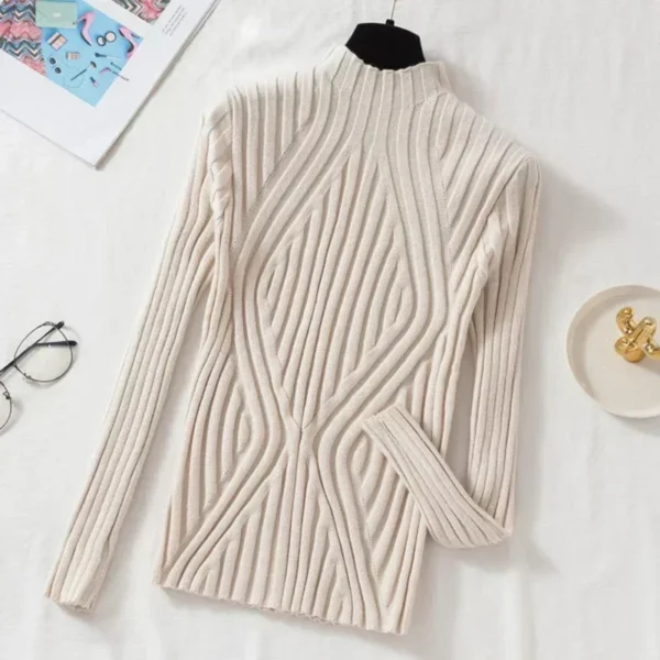 Women Pullover Knitted Sweater Half Turtleneck Jumper Sweater 2024 Spring Autumn Solid Slim Chic Streetwear Long Sleeve Top Y2K - Image 4