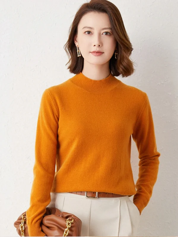 2024 Women Solid Half High Collar Cashmere Sweater Autumn Winter Loose Plus-Size Knitted Wool Casual Sweater Bottoming Shirt - Image 2