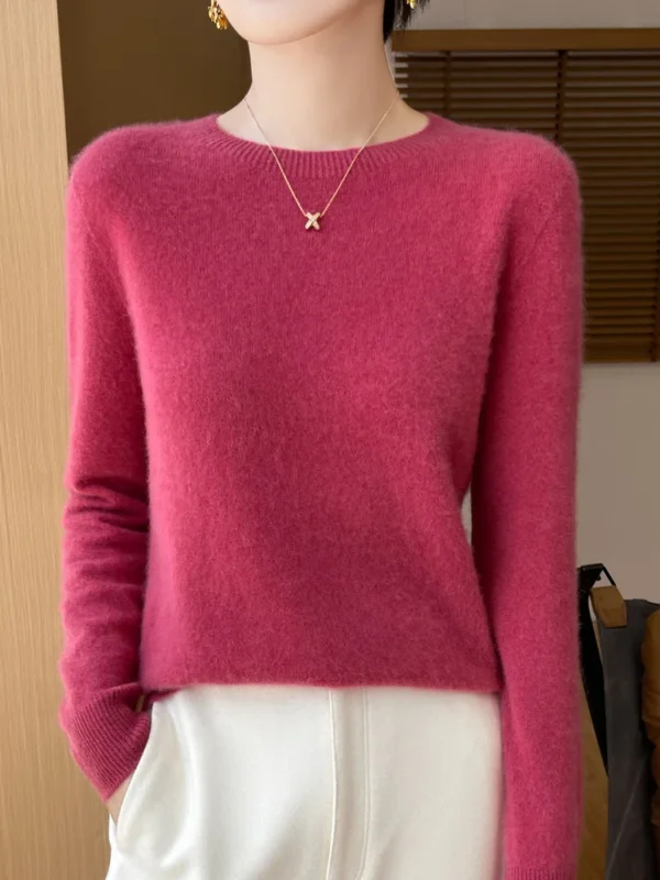 Autumn Winter Women Clothing O-Neck Pullover 100% Merino Wool Sweater New Fashion Cashmere Tops Bottoming Long Sleeve Knitwear - Image 4